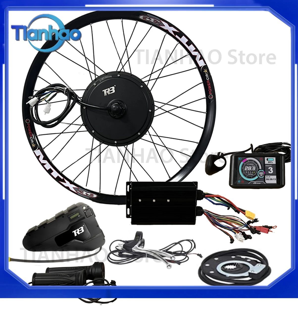 1500W 2000W 3000W Electric Bicycle Hub Motor Conversion Kit for 20 Inch 29 Inch MTX Bike Ebike with Optional Lithium Battery