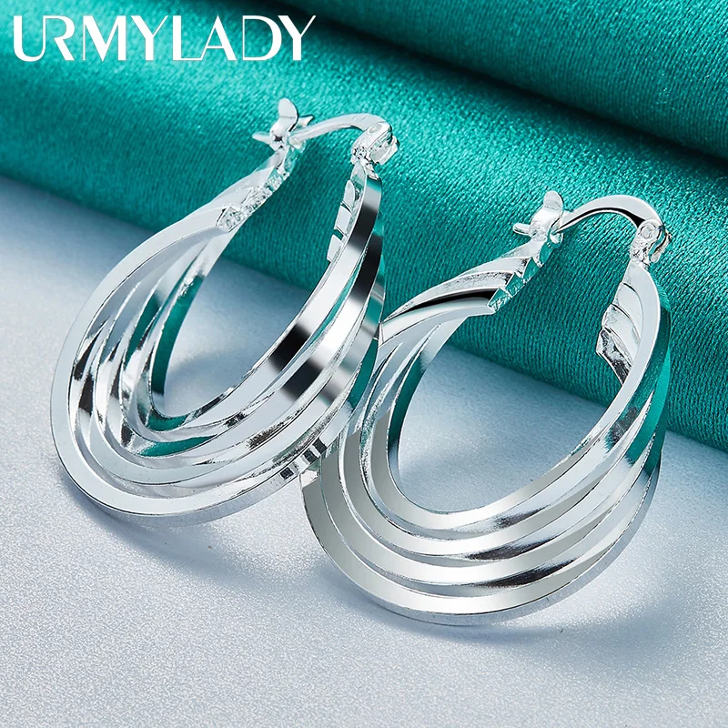 

URMYLADY 925 Sterling Silver 25mm Multiple Rings Earrings Ear Loops for Women Charm Wedding Engagement Fashion Party Jewelry