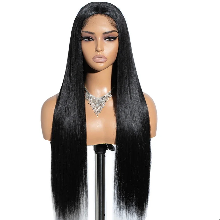 Glueless Straight Lace Front Perucas, Cabelo Humano, Preto, HD Lace Encerramento, 100% Cabelo Humano, 5x5