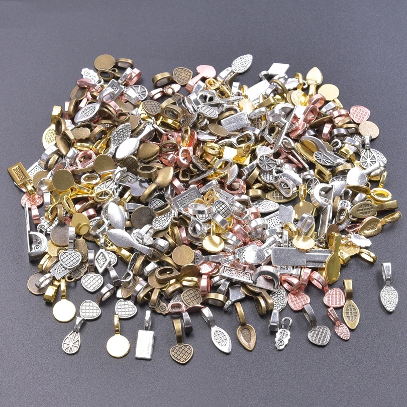 30/50/100 Pcs Radom Mix Vintage Bail Charms For Jewelry Making Supplies Base Pendant Connectors Handmade Accessories Materials