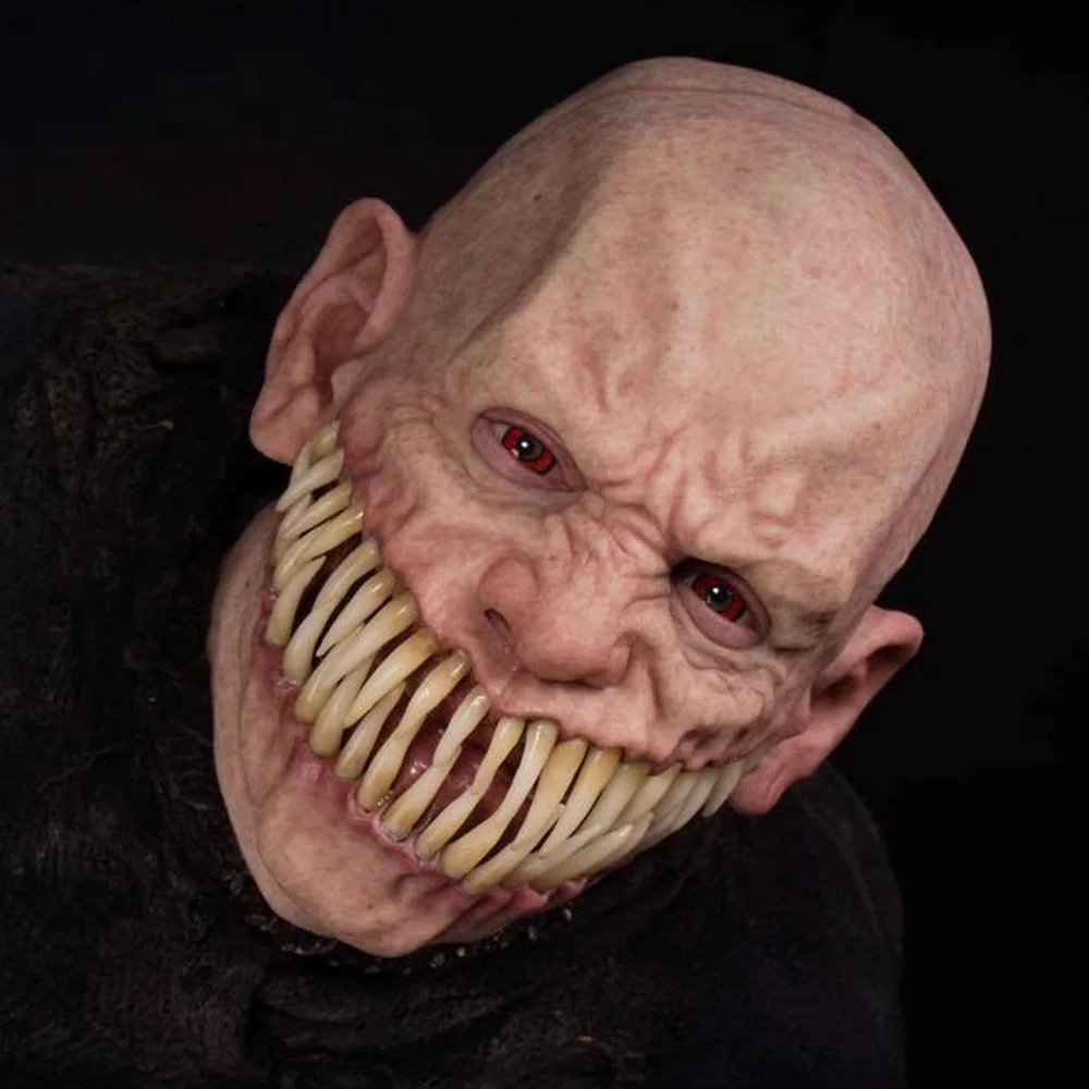 Demon Latex Mask Scary Devil Mutant With Realistic Long Teeth Costume Halloween Party Props Stalker