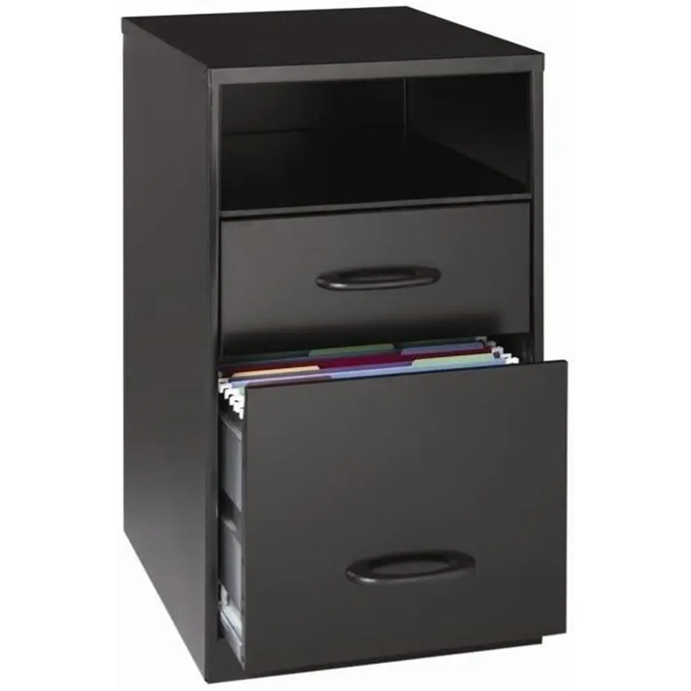 

18-Inch Dual-Door Metal File Cabinet - Black, Open Shelf, Steel, Smooth Glide, Storage for Files and Supplies