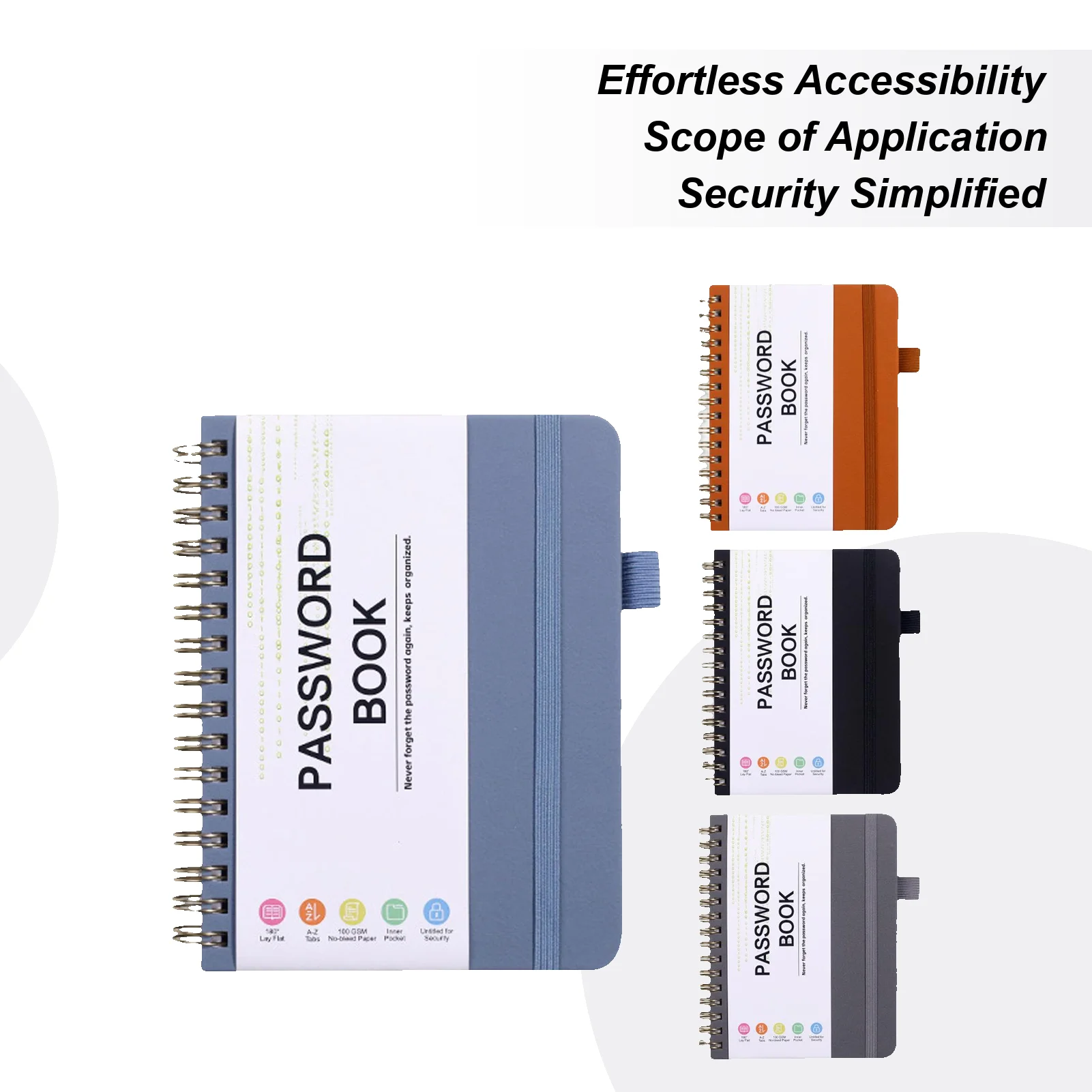 A6 Password Book Strap Notebook a spirale Sito web Username Password Record Notebook 112 pagine Password Keeper Libro Carta di cancelleria