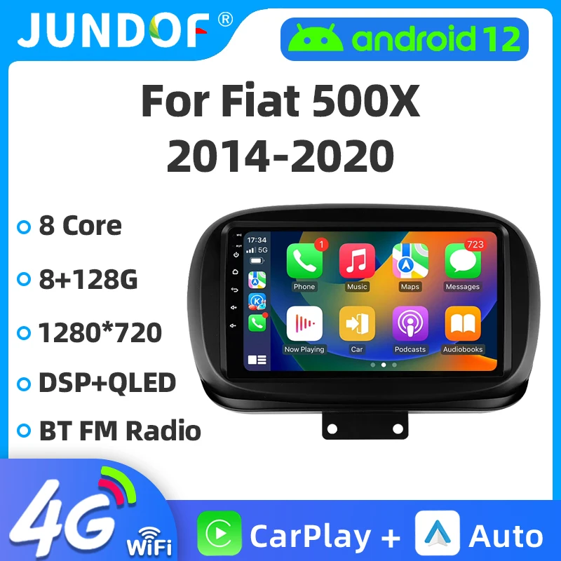 

Jundof Android 12 для Fiat 500X 2014 - 2020 автомобильное радио, автомобильный мультимедийный плеер CarPlay GPS 2 Din 8G + 256G навигация стерео головка Uni