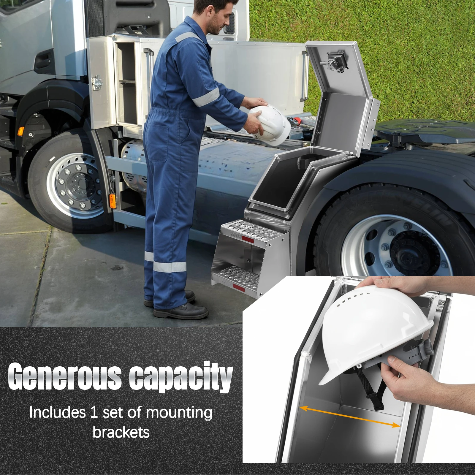 

Truck Step Box Side Mount Tool Box Weatherproof Lockable Storage for Semi Trailer Frame Step Fit for Peterbilt Kenworth & More