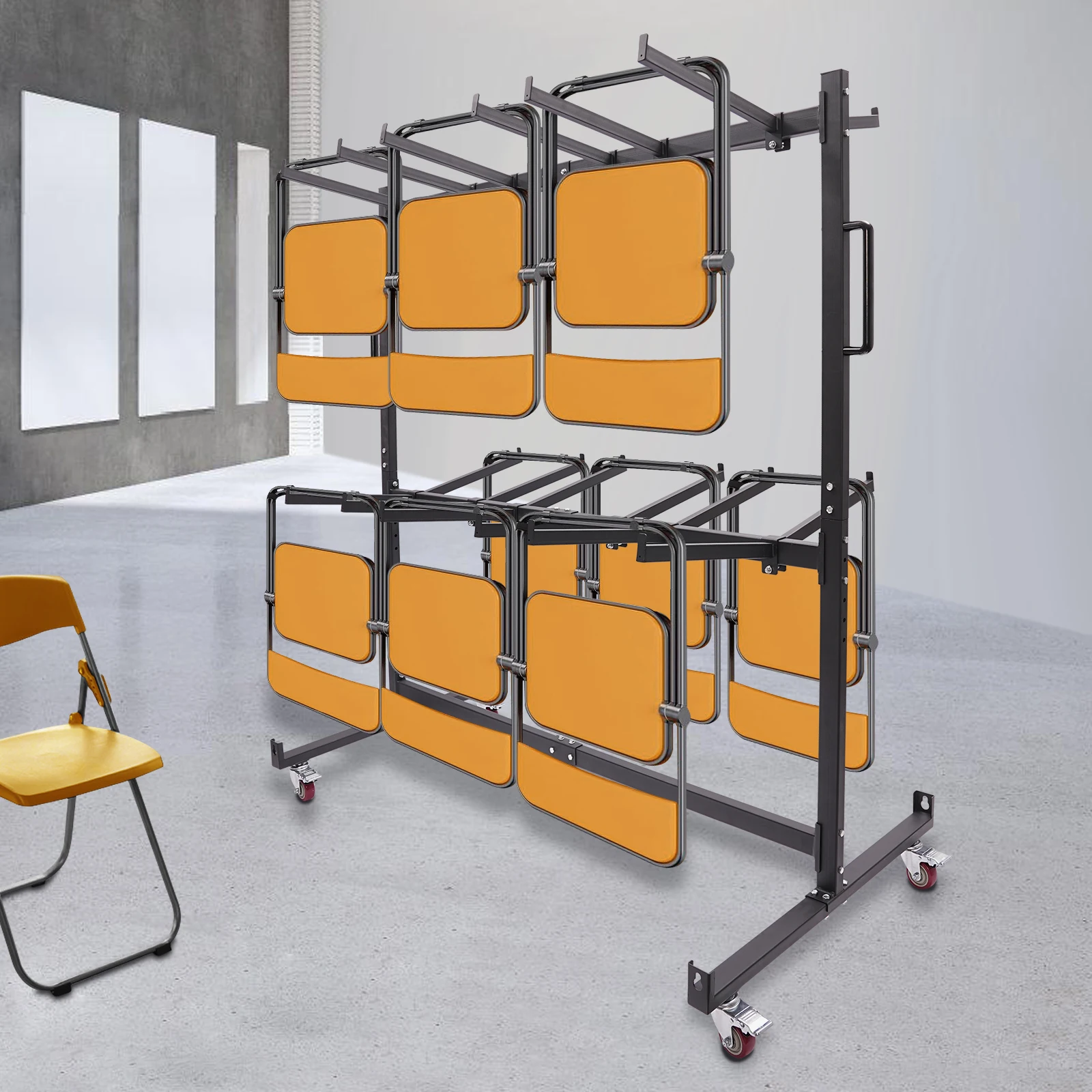 Folding Table Chair Cart Storage Rack 84 Chairs Capacity Heavy Duty Trolley on Wheels with Brakes, Q235 Steel Spray Coated, Mobile Dolly Stand for School Church Hotel Event Use view 3