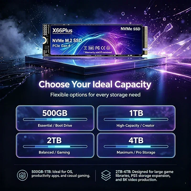 X66Plus High Speed NVMe M.2 SSD PCIe 4.0 Give Your Old PC a Second Life with Durable Drive for Desktop Laptop PS5 1TB 2TB 4TB