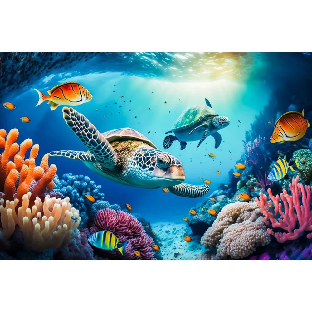 Underwater World Backdrop Underwater Marine Coral Fishes Aquarium Baby Portrait  Photography Background Decor Photo Studio Props