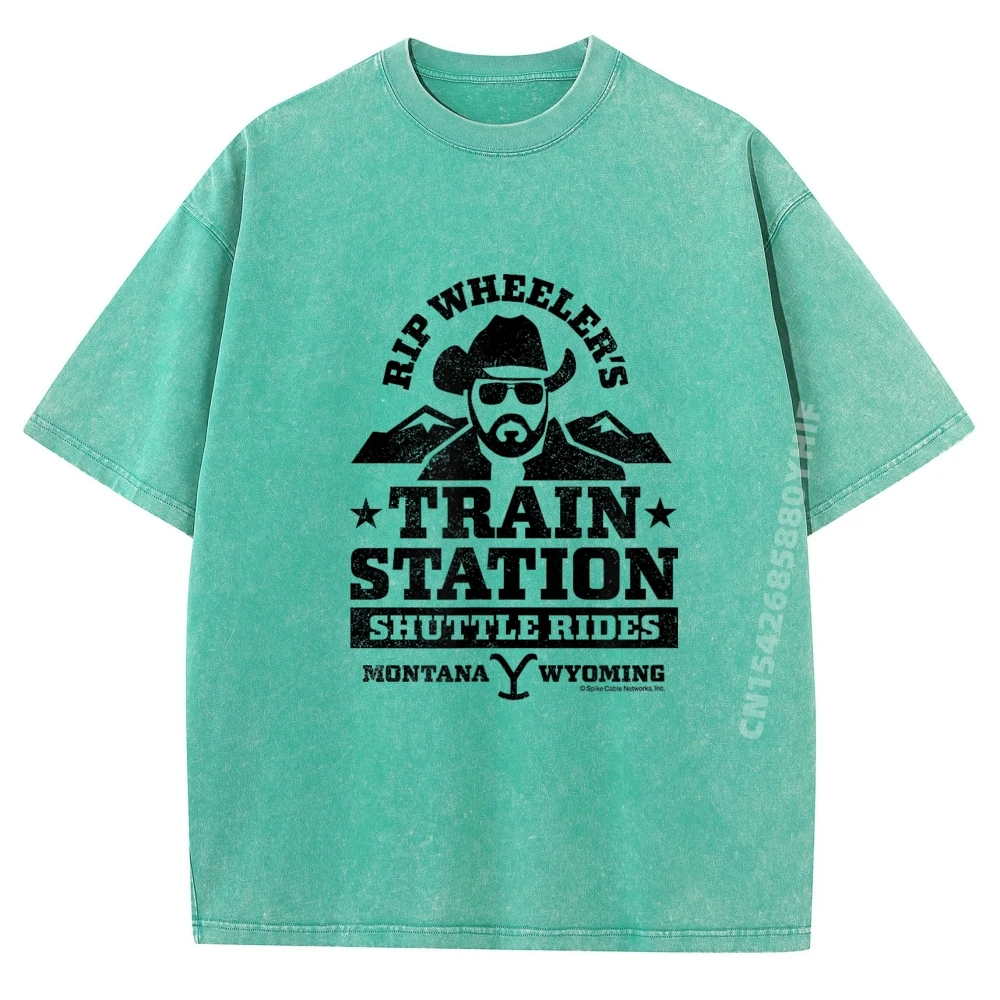 

Mens Printed Tops Yellowstone Rip Wheelers Train Station Graphic T Shirts Men Oversized Summer Vintage Washed Shirt