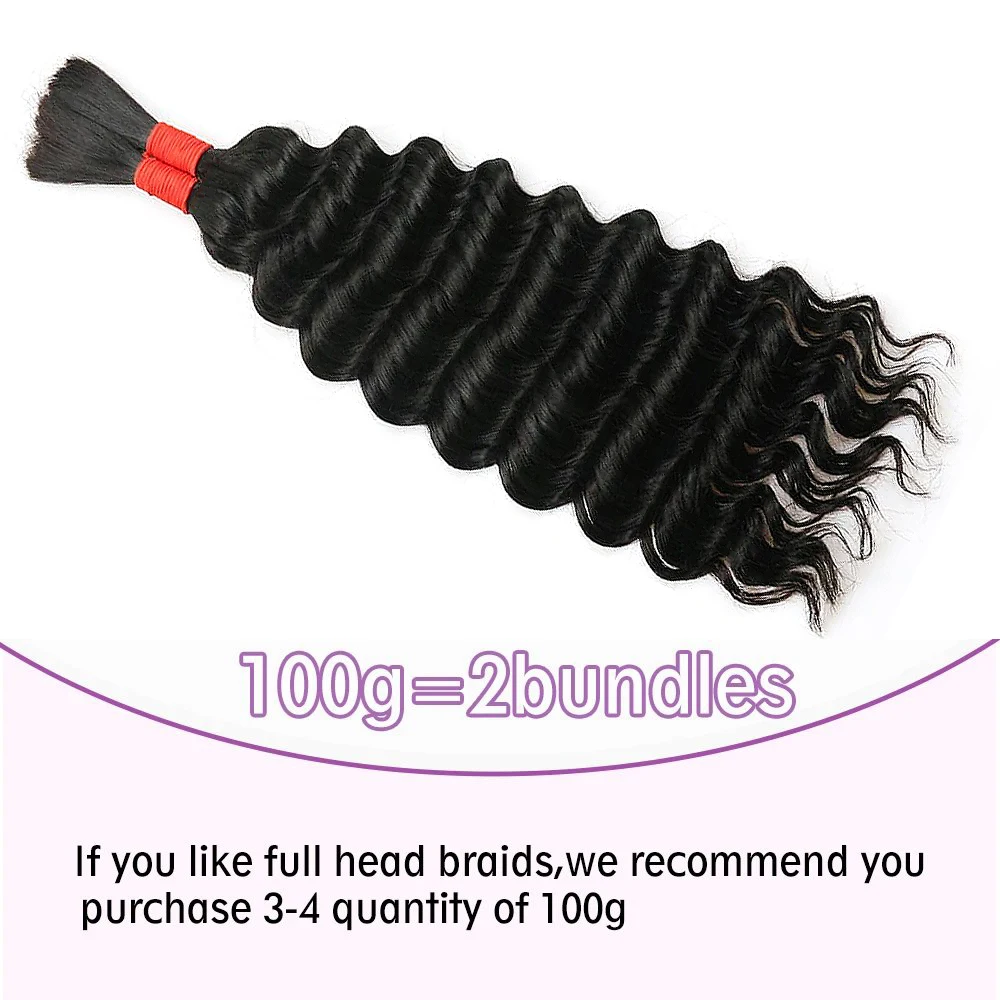 Natural Black 100% Human Hair Bulk Deep Wave Hair Bulk for Boho Braiding 16-28 Inches No Weft Virgin Hair Bundles Extensions