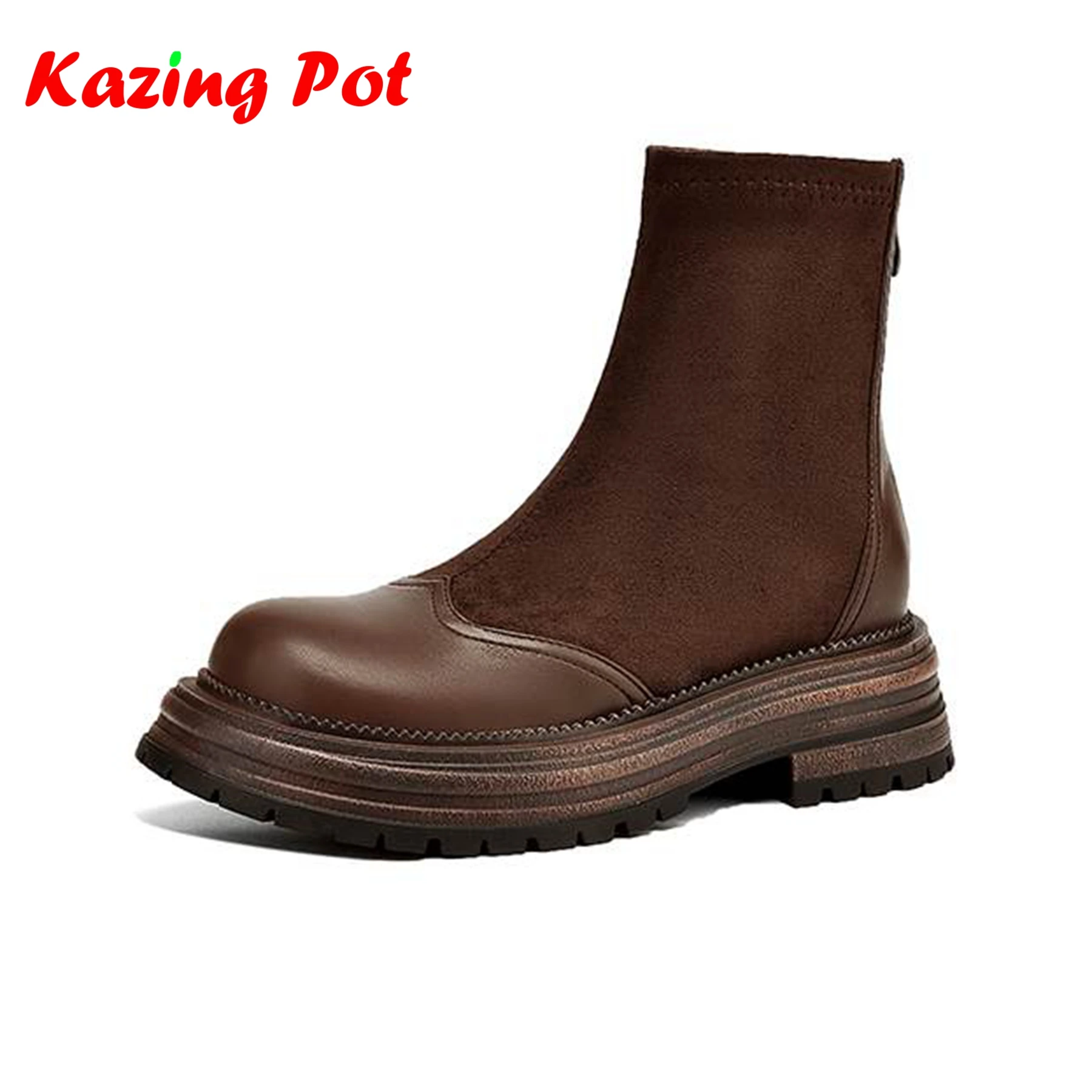 

Krazing Pot, размер 43, мотоциклетные ботинки из флока из микрофибры на массивном каблуке и платформе, повседневные зимне-осенние винтажные женские шикарные ботильоны