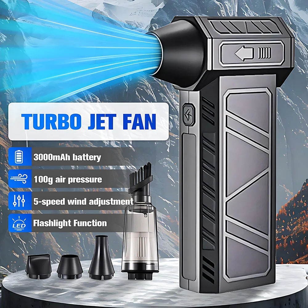 

Высокоскоростной струйный вентилятор 130000 об/мин с 3 насадками, перезаряжаемый через USB пылеочиститель для чистки клавиатуры, автомобильный пылесос, бесщеточный двигатель