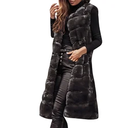 Luxury Women Faux Fur Jackets Sleeveless Slim Long Faux Fur Vest Gilet Furry Warm Winter Overcoat Women chamarras para mujeres