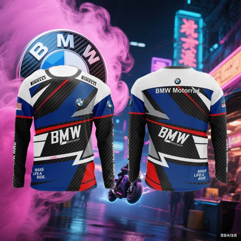

Футболка с принтом BMW Летняя футболка BMW MOTORRAD Мужская футболка с длинными рукавами Впитывающая пот дышащая быстросохнущая мото футболка