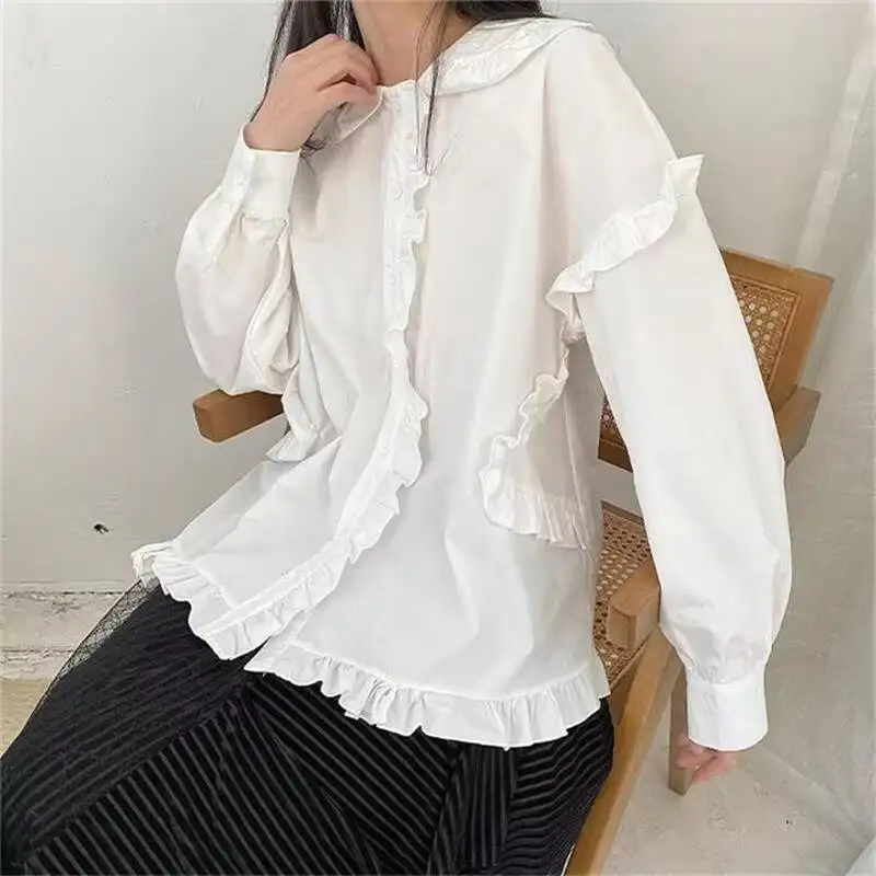 Ladies Long Sleeve Shirt Spring And Autumn New Personality Flounces Fashion Trend Leisure Loose Large Size Long Sleeve Shirt