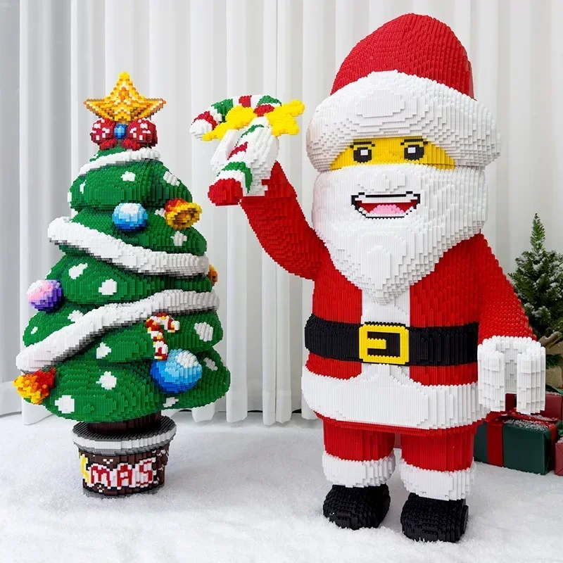 Huge Chirstmas Tree Santa Claus Magic Building Block Xmas Tree Assembled 3D Puzzle Connection Bricks Toy for Home Decor