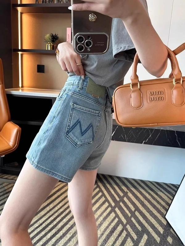 

Женские летние джинсовые шорты с высокой талией и широкими штанинами, больших размеров, эластичные, утягивающие, А-силуэт, повседневные, свободного кроя