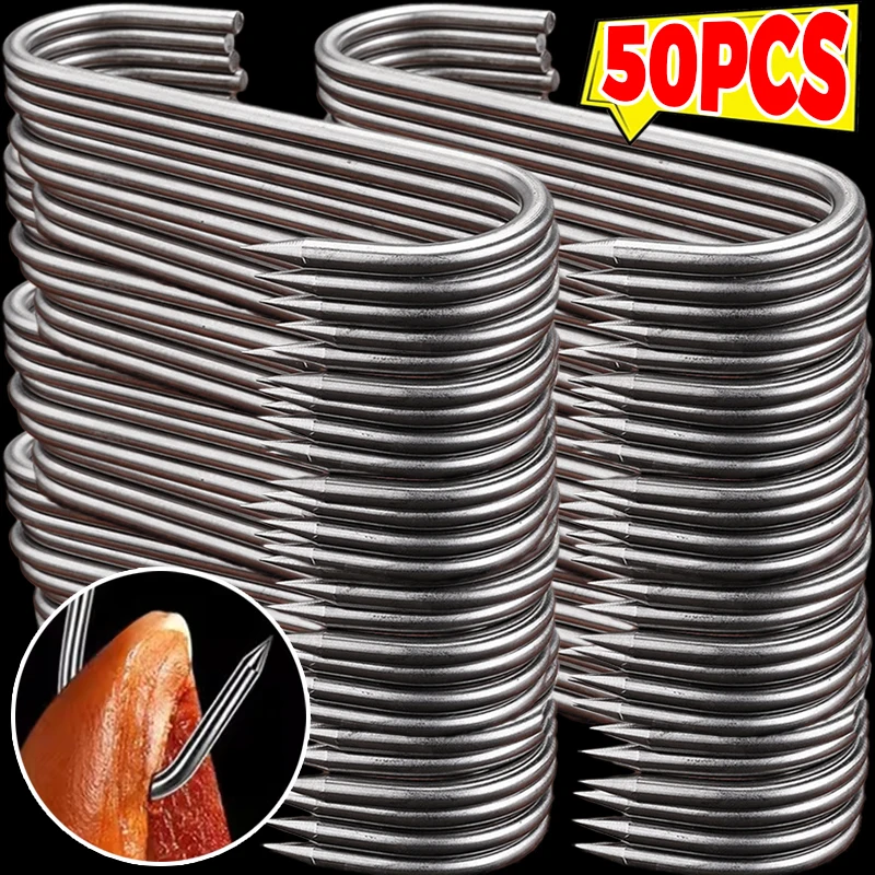 สแตนเลสสตีล S Hooks Sharp Tip เนื้อตะขอแขวน Butcher Shop ห้องครัว BBQ ไส้กรอกเบคอนแฮมสูบบุหรี่เป็ด S แขวนขายส่ง