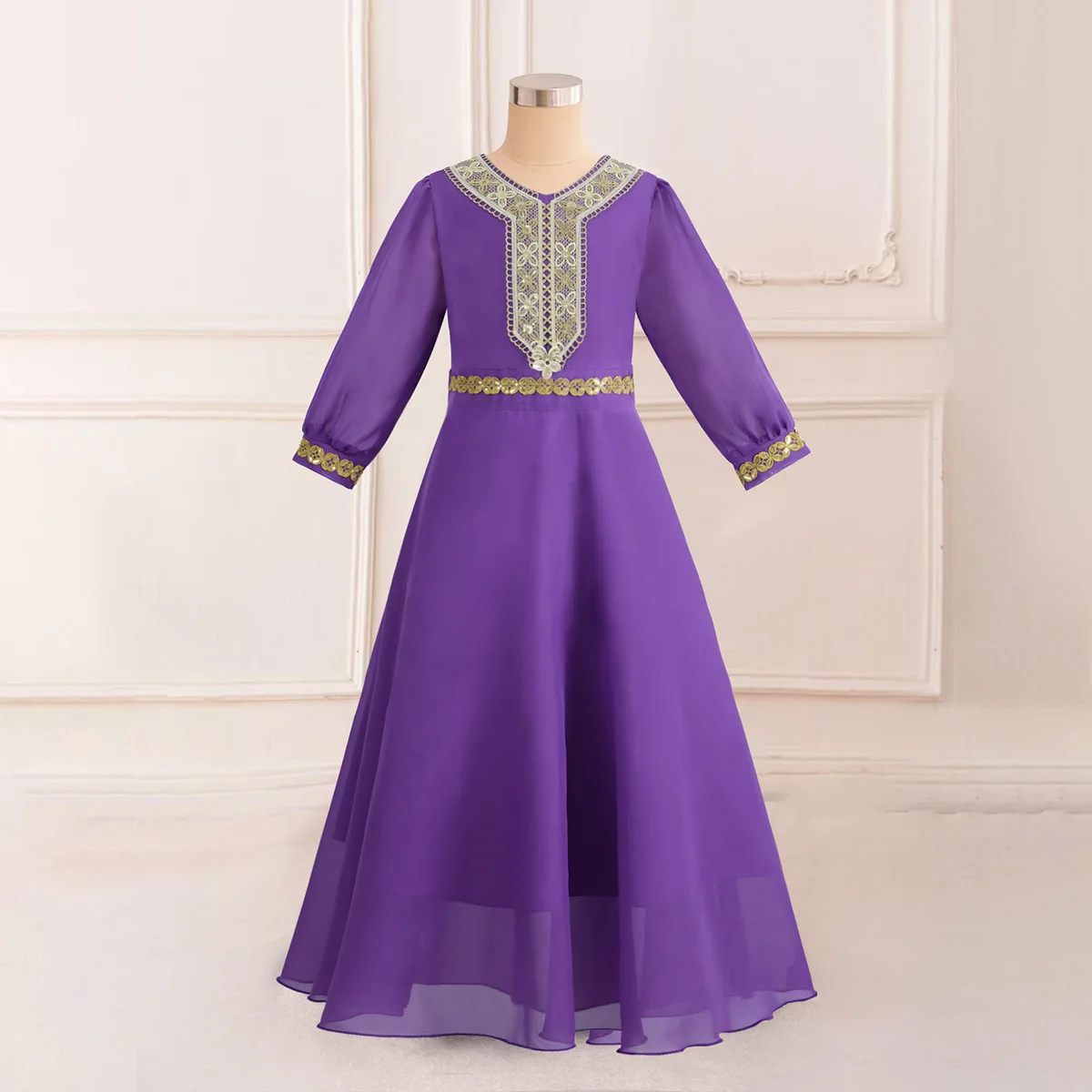 Wedding Dress For Muslim Prayers Party Girls Dress Long Sleeve Arab Dubai Casual Dresses Girl Child Holiday Prom Costumes