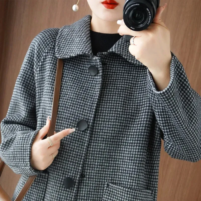 Autumn Winter New 100% Pure Wool Double-Sided Cashmere Coat Women Fashion Mid-Length Doll Collar Slim Wool Jacket Female B550