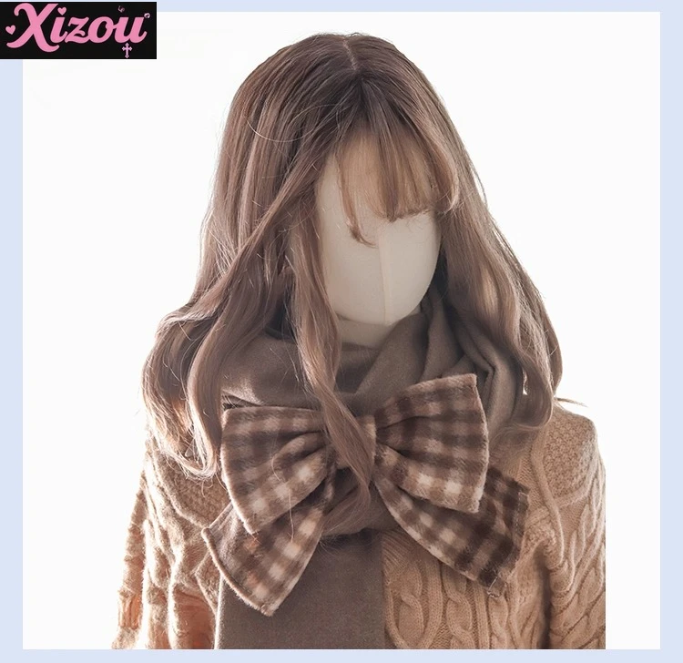 

Japanese Original Lolita Scarf Women's Autumn Winter Tassel Imitation Cashmere Versatile Shawl Cute Sweet Bow Scarf Soft Girl