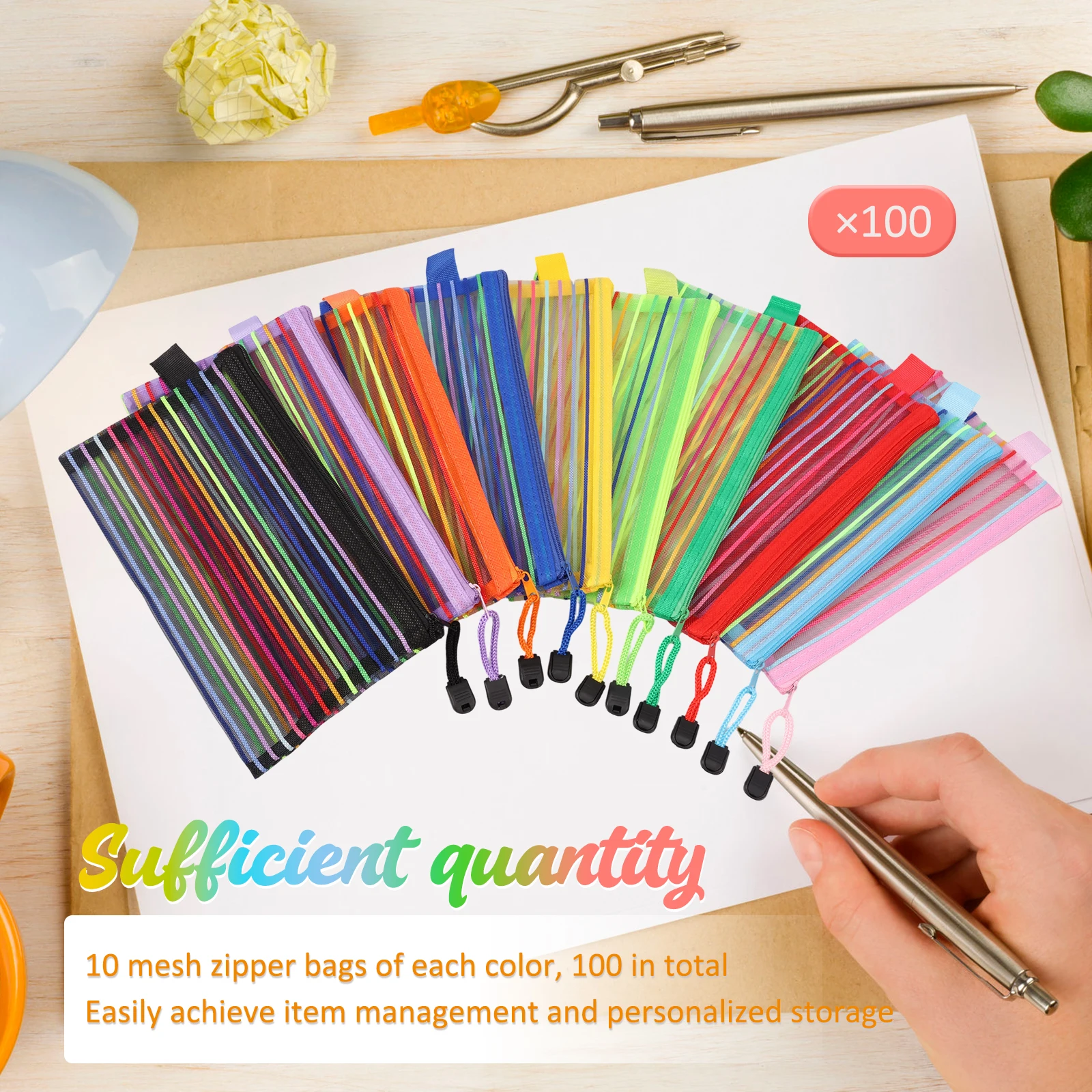

100 Pcs Zipper Mesh Pouch Multipurpose Zipper Pencil Storage Pouch for Home Organizing Office School Classroom Supplies