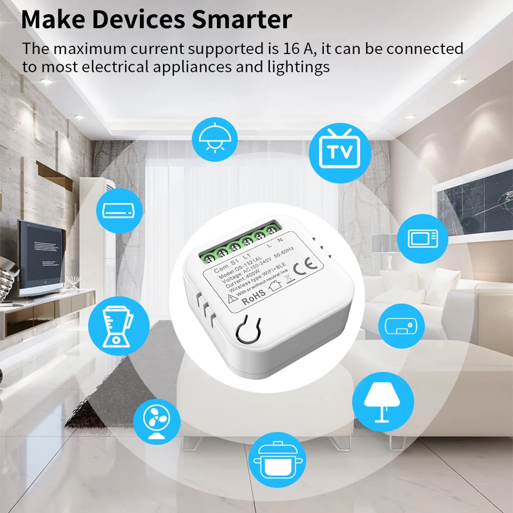 Cozylife WiFi Mini Smart Switch Nessun cavo neutro 400W FAI DA TE Controllo a 2 vie Interruttori intelligenti Modulo interruttore Funziona con Alexa