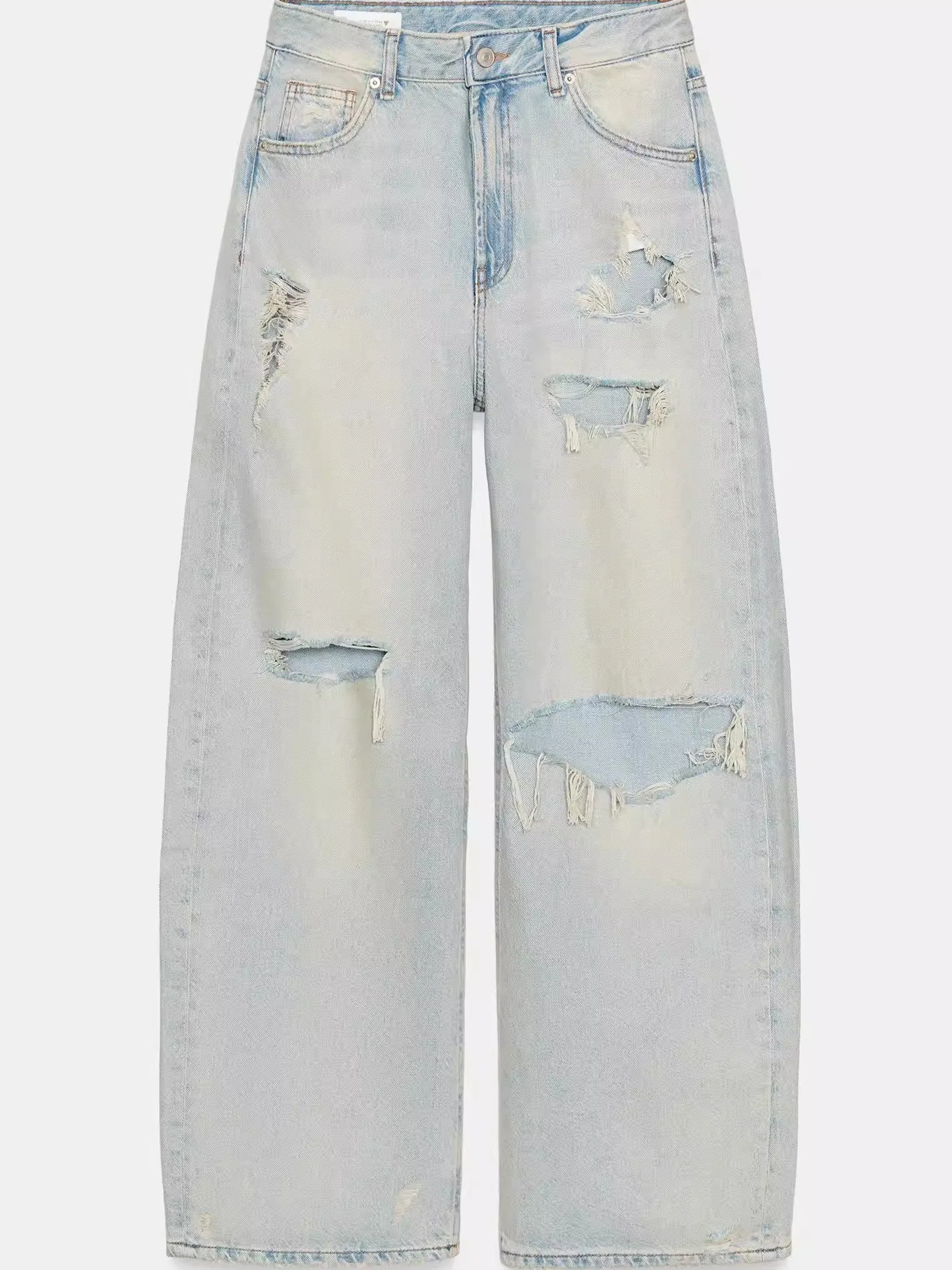 

Retro Hole Decoration Loose Wide Leg Jeans Spring Summer New Style Boyfriend Style Casual Cotton Denim Pants for Women