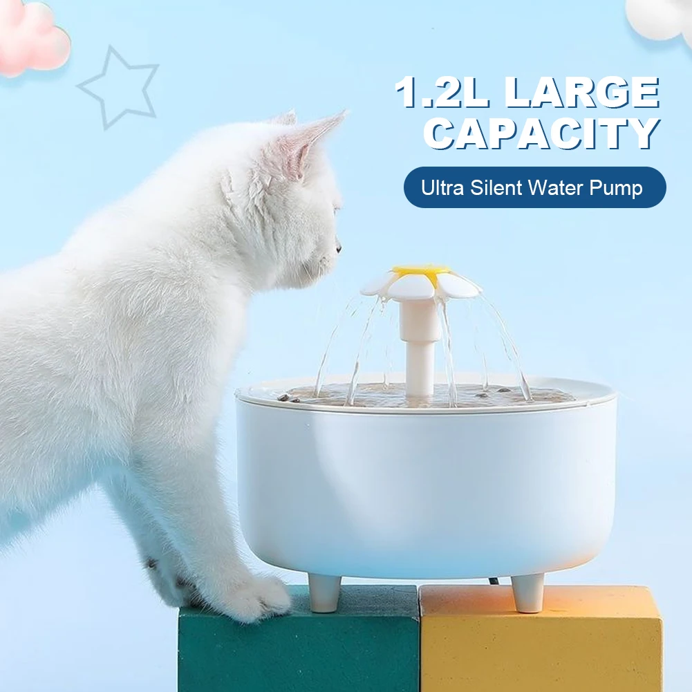 1200ml Automatic Cat Water Fountain Filter USB Auto Filter Transparent Cat Drinker Electric Mute Recirculate Filtering Drinker