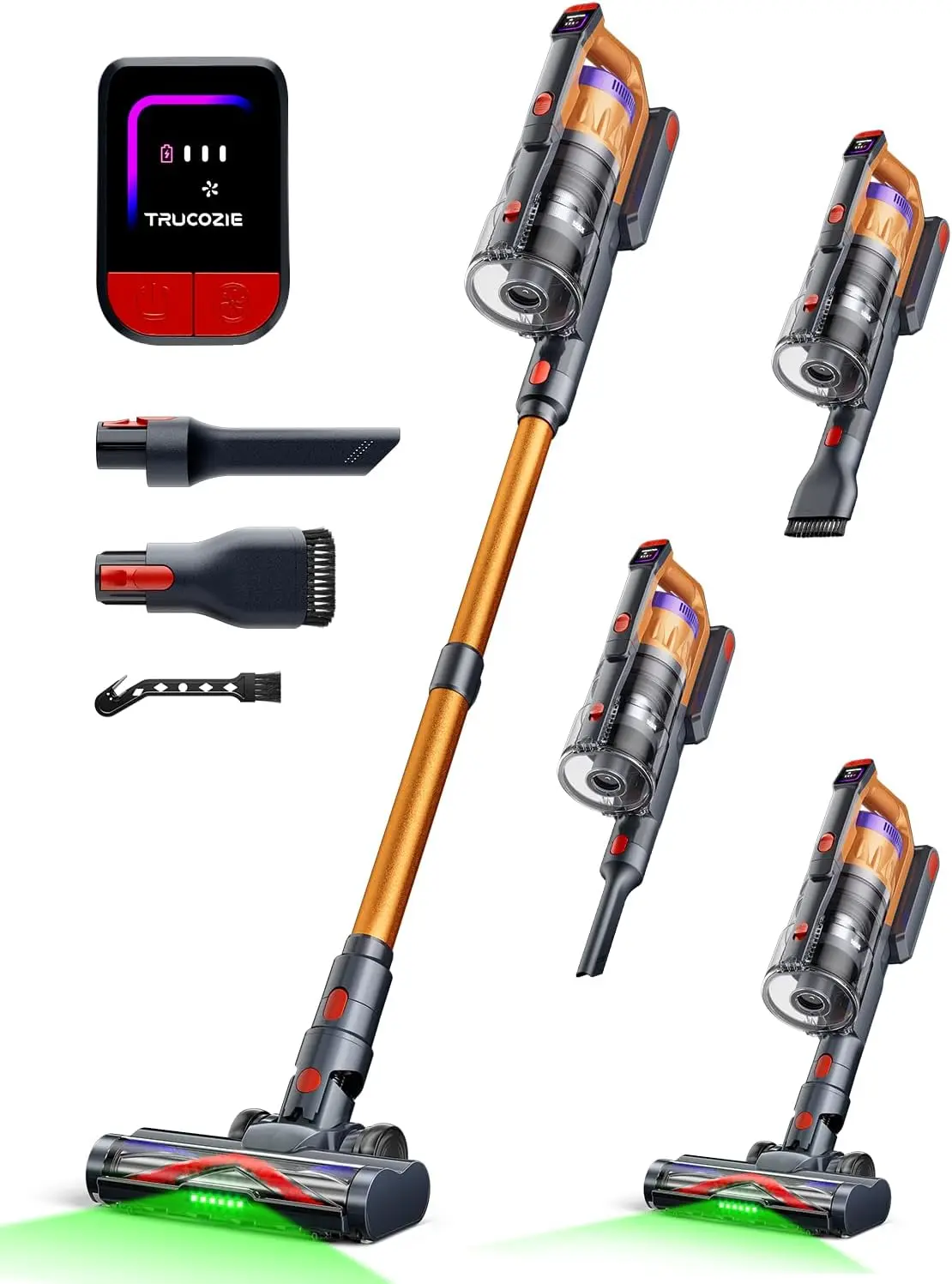 Cordless Stick Vacuum Cleaner for Home, Upgraded 60Kpa Strong Suction for Pet Hair with 70-Minute Runtime, Green LED Light for Hardwood Floors and Carpets, Self-Standing Rechargeable Design, Golden