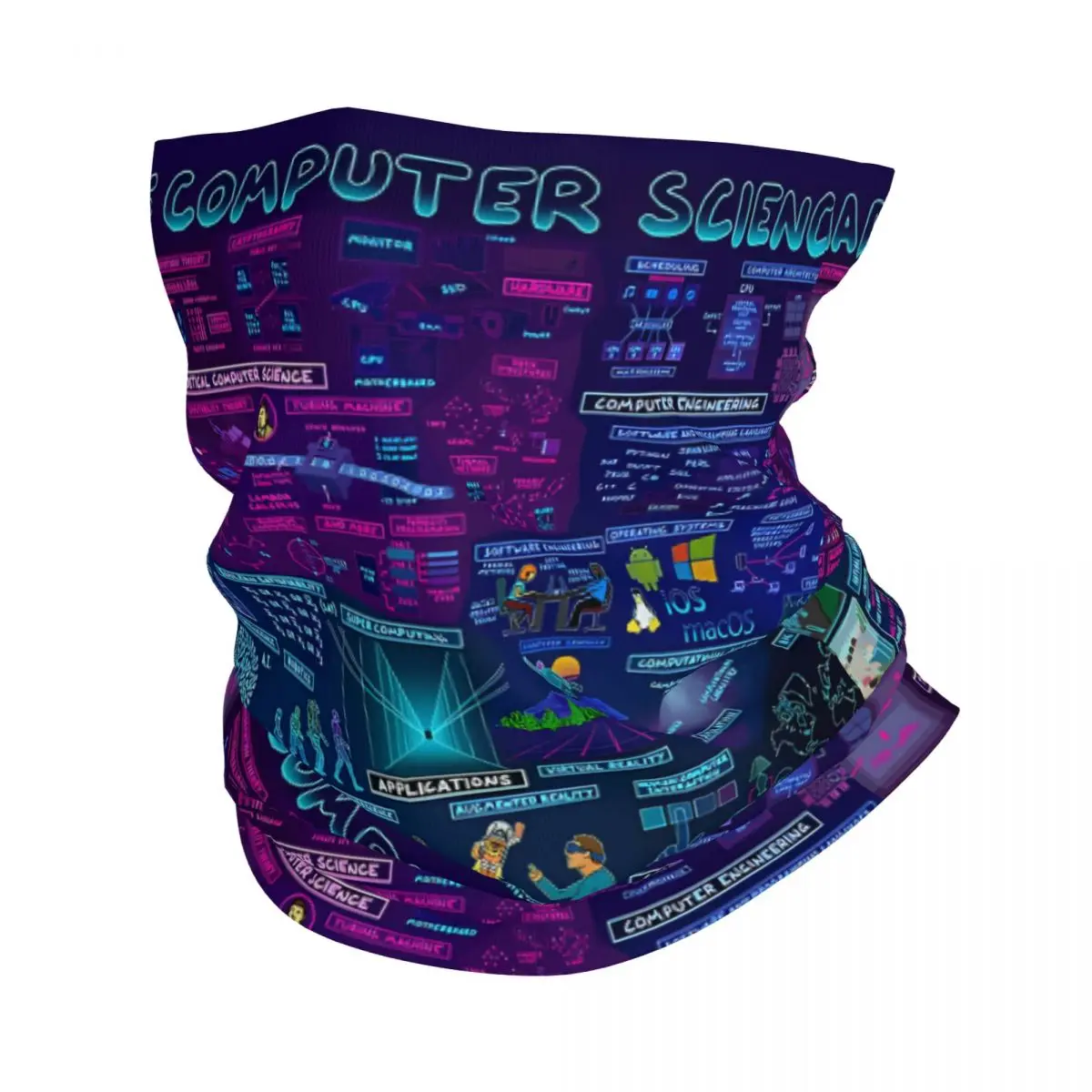 Map Of Computer Science Scarf Neckerchief Neck Face Mask Polyester