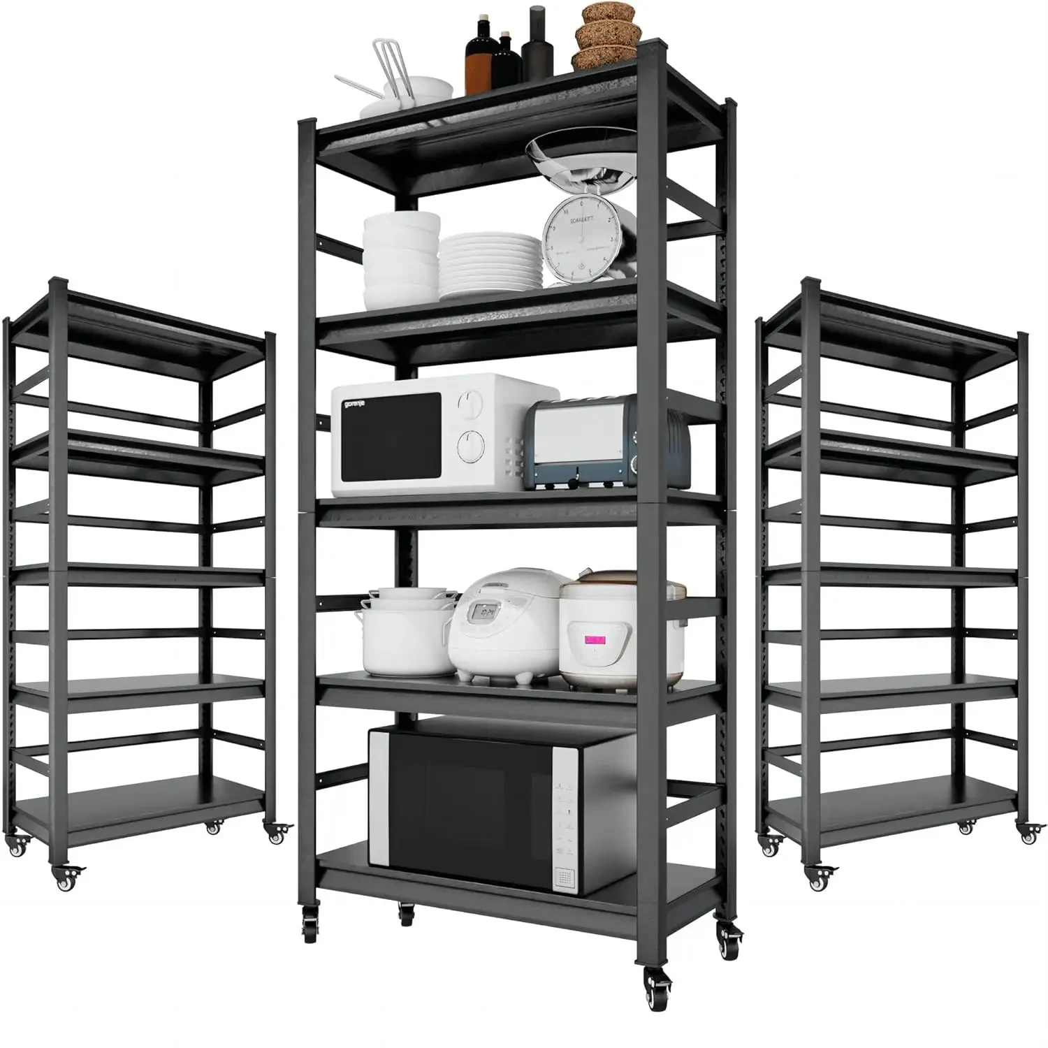 

Garage Shelving Heavy Duty Storage Shelves Loads 1750Lbs, Heavy Duty Metal Shelving with Wheels, Adjustable 5 Tier Garage