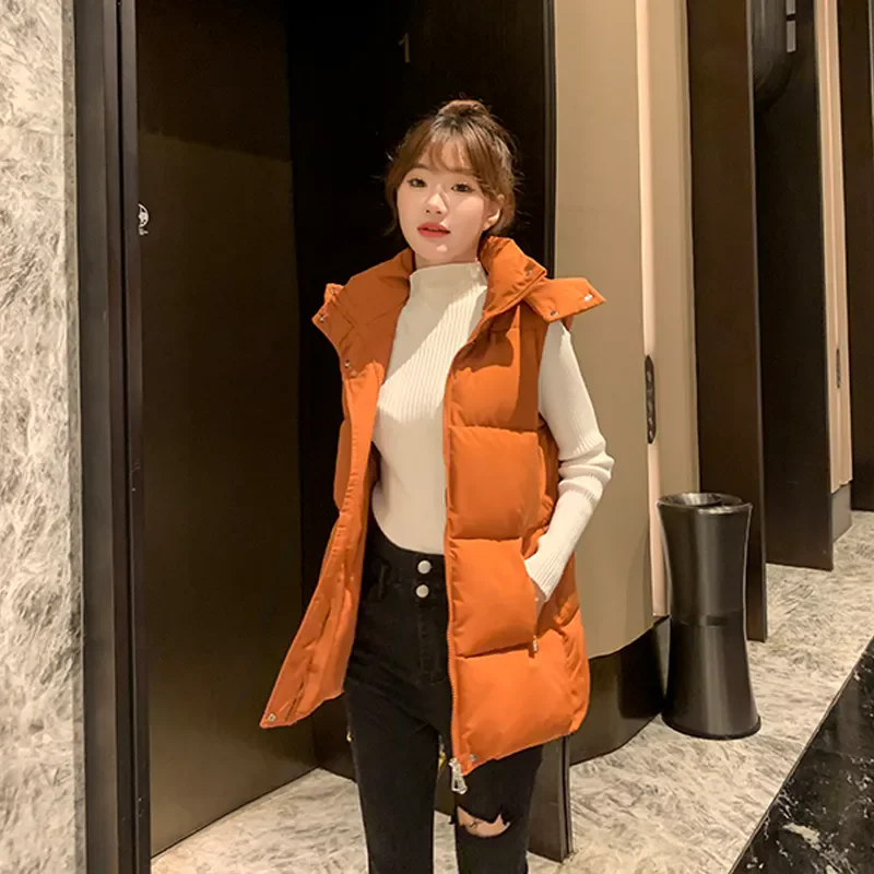 Vest Women Outwear Casual Thicken Waistcoat Cotton Padded Hooded Sleeveless Jacket Coat Vest for Female Women Autumn Winter