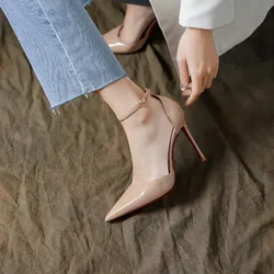 Spring Women Sandals T-straps High Heel Leather Sole Pointed Party Women's Sandals Ladies Thin Heels Pumps Women Shoes