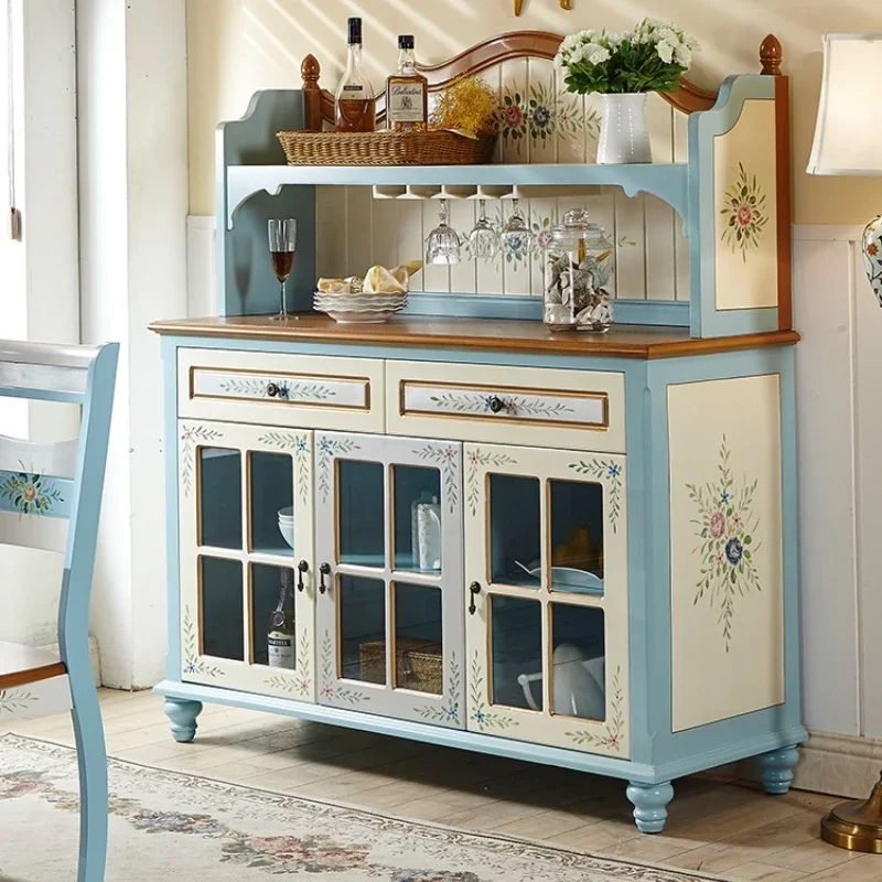 

Retro painted pastoral style integrated small apartment dining side cabinet against the wall wine cabinet storage household