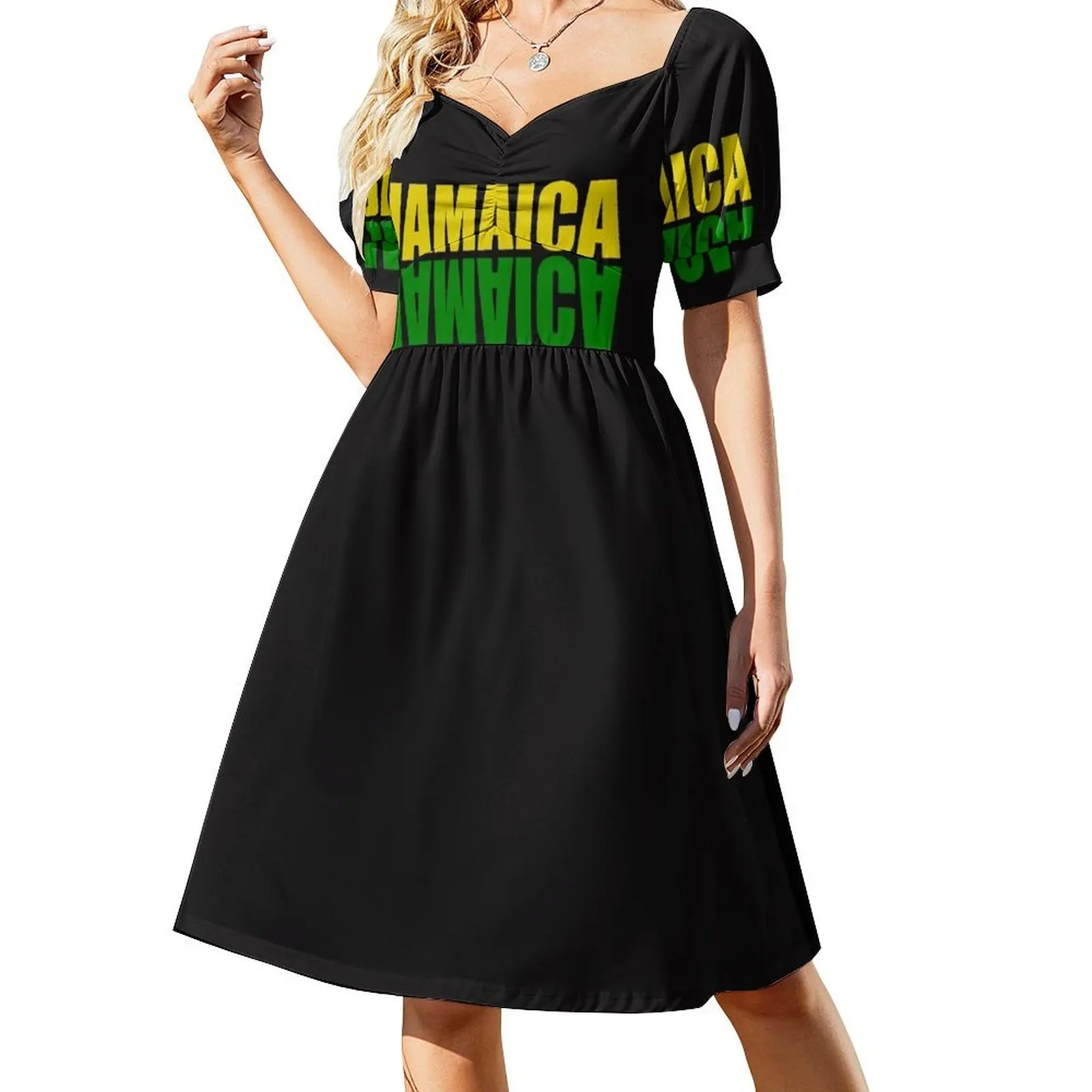 Jamaica mirrored in the colors of the Jamaican flag black green and gold Short Sleeved Dress Elegant gowns Dress