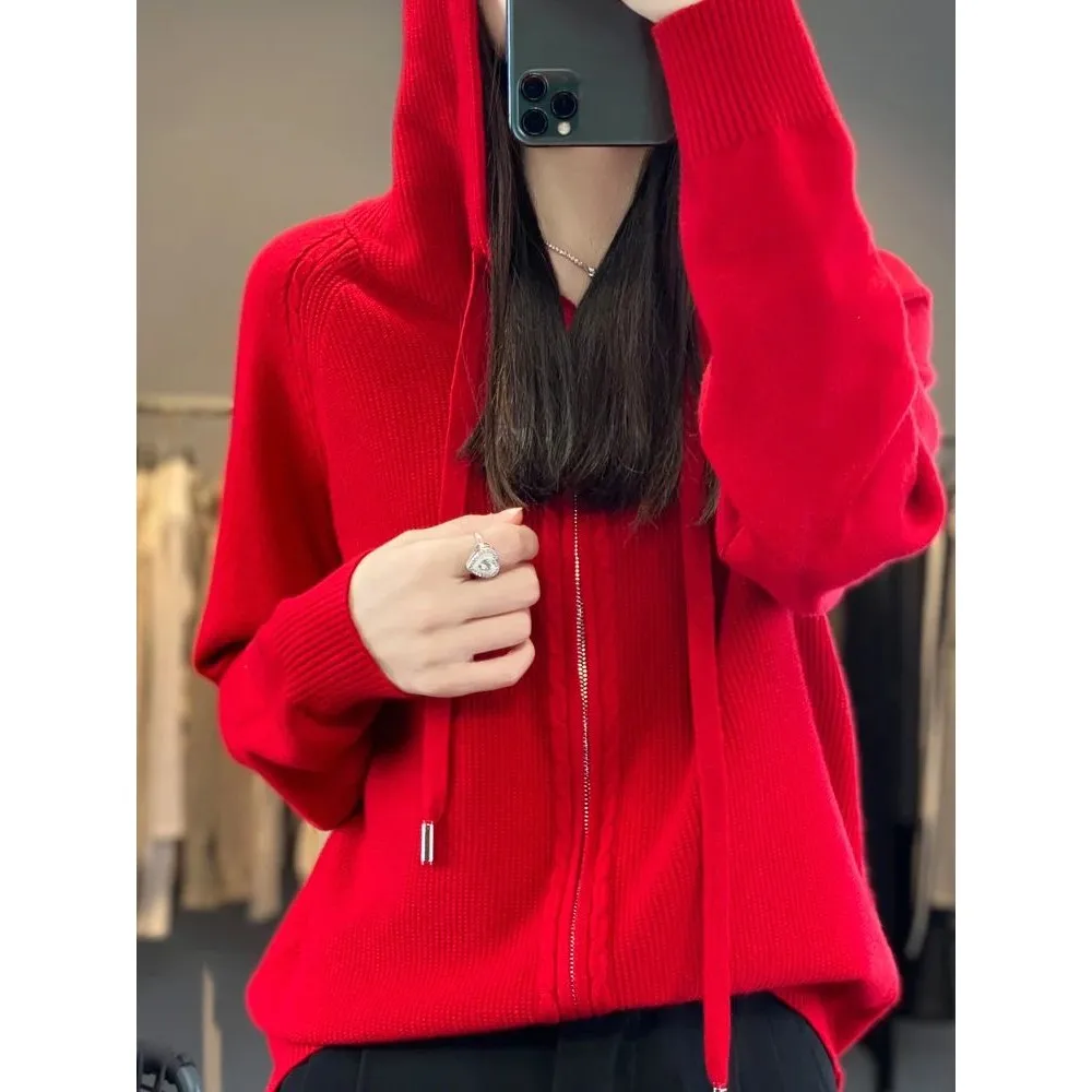 Sudaderas con capucha y sudaderas con cremallera para mujer, sudadera larga de lana merino, cómoda y resistente a la moda, calidad superior