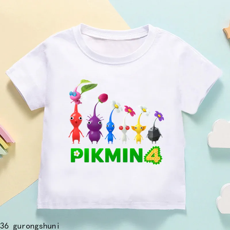 

2024 Hot Sale Pikmin 4 Print Funny Kids T Shirt Girls Summer Tops Baby Boys Clothes Cartoon Children Short Sleeve T-shirt