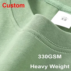 DIY Custom LOGO Thick Neck Drop Shoulder Big Size Style 330gsm High Qualtity Oversize Heavy Weight T-shirt for Men Streetwear