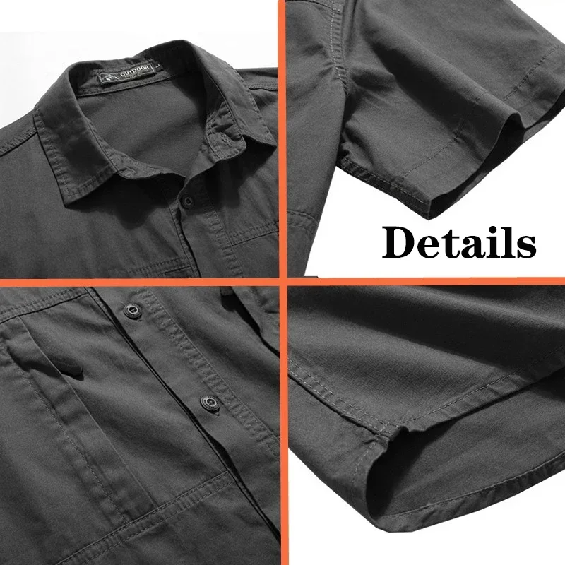 Men\'s Tactical Short-sleeved Shirt Summer New Outdoor Multi-pocket Quick-drying Military Cargo Shirt Hiking Fishing Work T-shirt