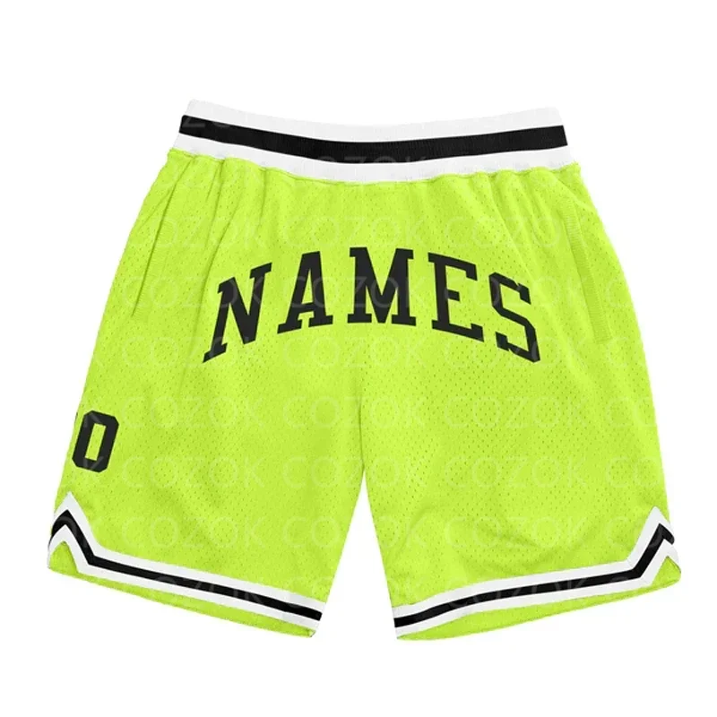 

Custom Fluorescent green black Authentic Basketball Shorts 3D Printed Men Shorts Your Name Mumber Quick Drying Beach Shorts