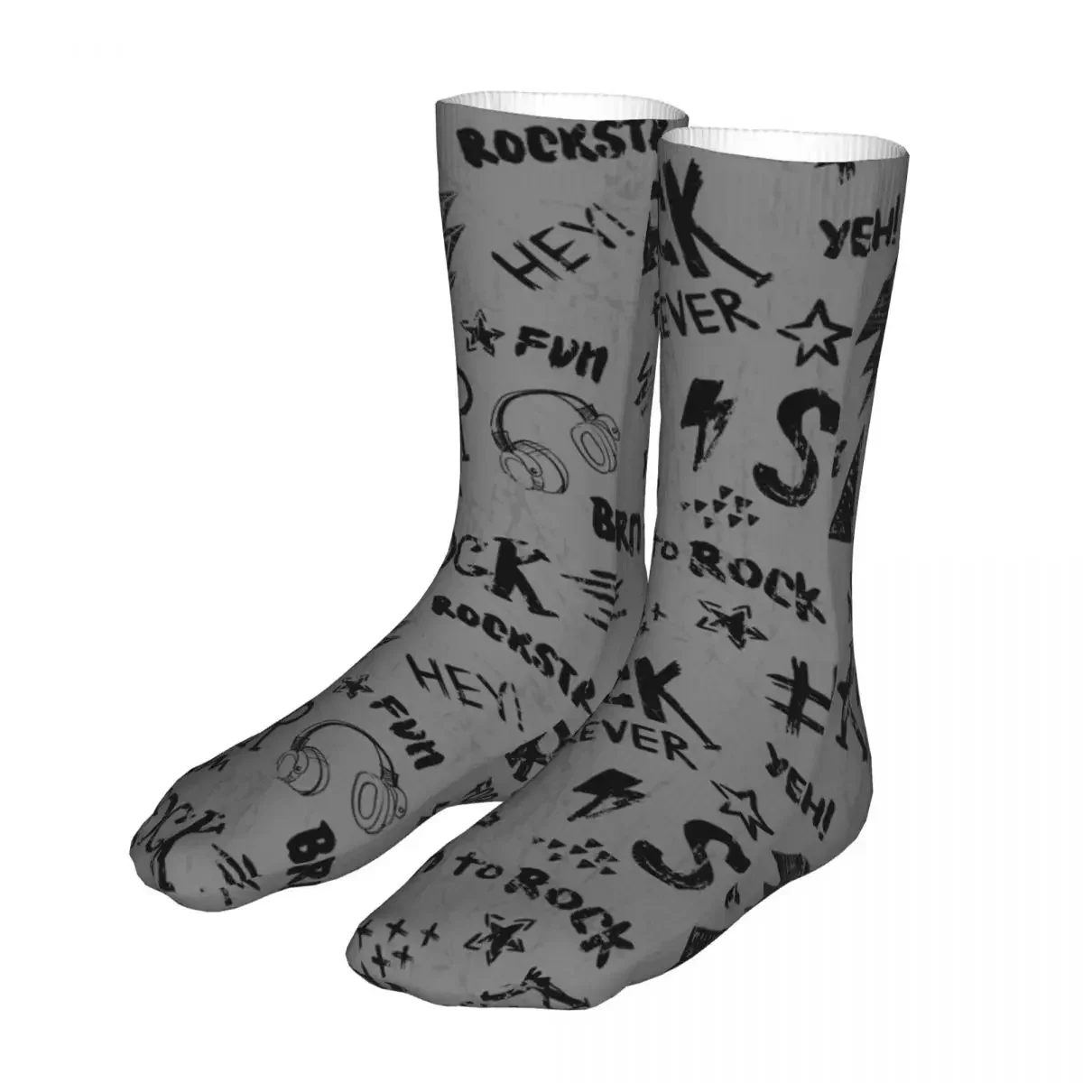 New Socks Male Mens Women Casual Spray Paint Words Rock Socks Graphic Socks Spring Summer Autumn Winter