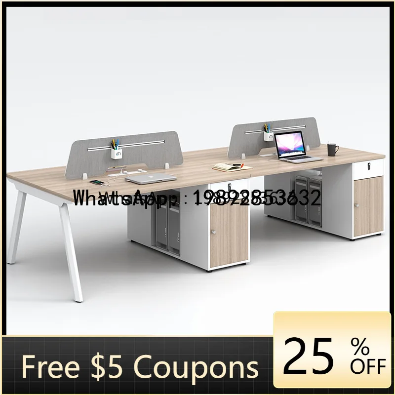 

T2-27 Office Desk and Chair Set for 4-6 People, Simple Modern Computer Desk with Screen, Employee Card Seat