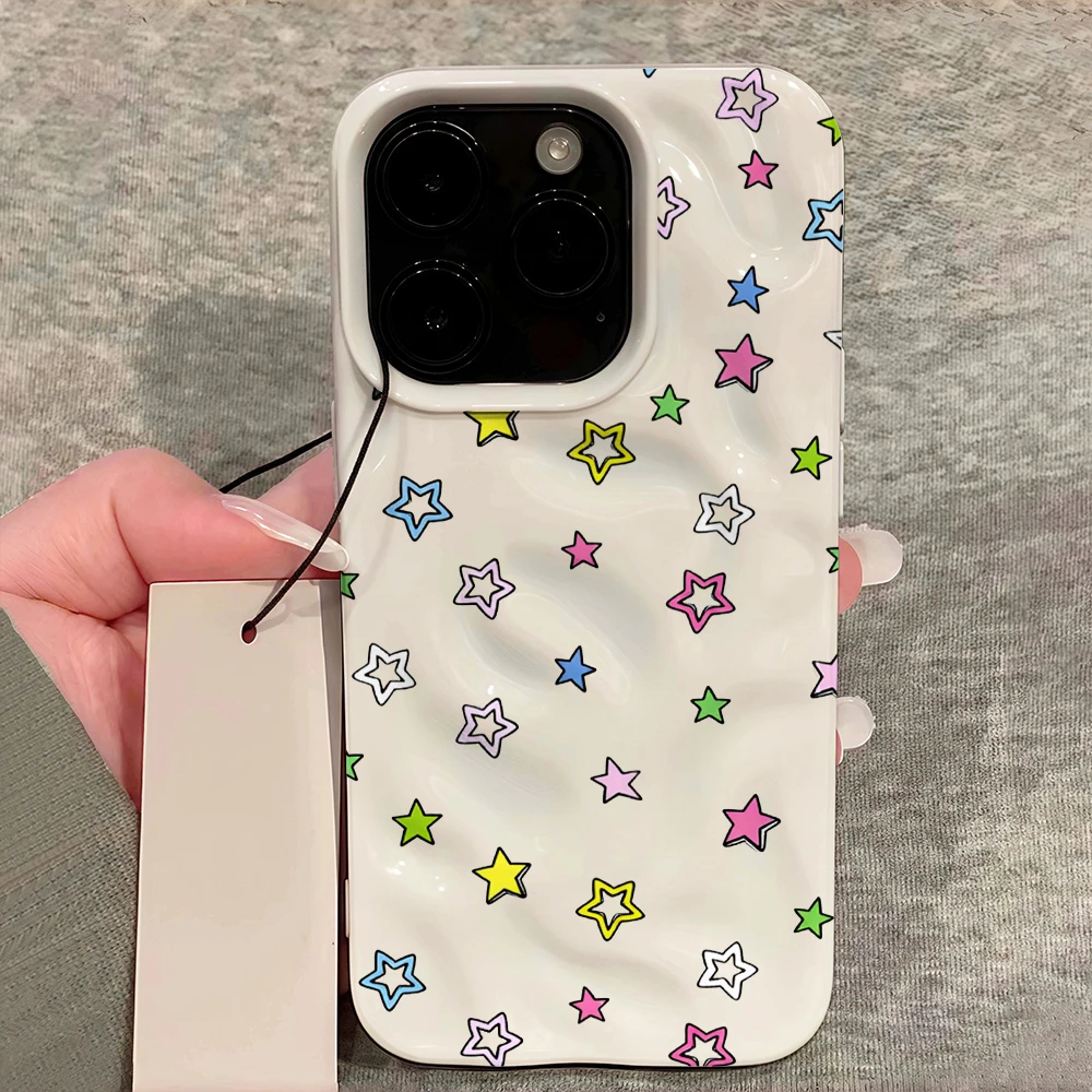 Einfarbige Sterne Niedliche Drucke Handyhülle für iPhone 17 16 15 14 13 12 11 Pro Max 14 Plus 17Air Falten-Wellen Weiche Silikonhülle – Detail 12