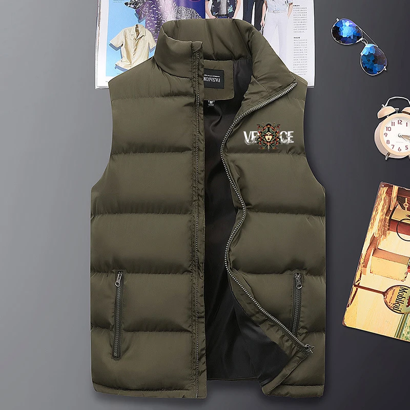 Winter Men Puffer Vest Warm Windproof Trendy Sleeveless Jacket Pockets Coat Waistcoat for Man Streetwear Outdoor Down Vests