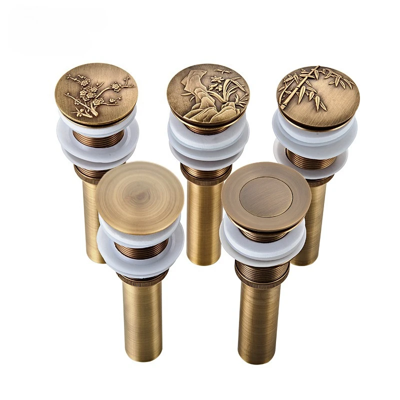 

Антикварный латунный слив для раковины, ретро-сифон для умывальника с кнопкой смыва и откидным клапаном, с отверстием