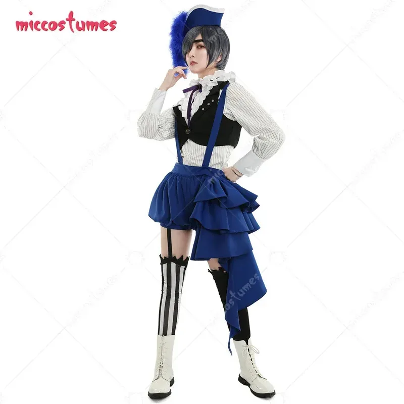 أزياء Miccostumes النسائية Ciel Phantomhive التأثيرية، قميص بحمالات وبنطلون مع قبعة