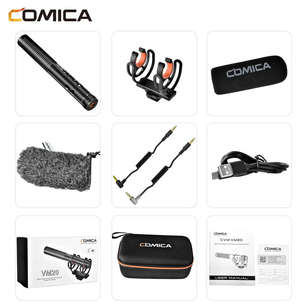 COMICA CVM-VM20 Multi-Functional Super Cardioid Condenser Shotgun Microphone Professional Recording Mic with Bracket