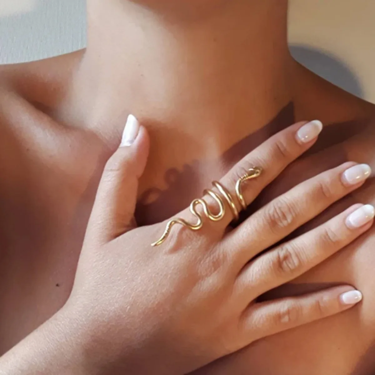 Yori Minimalist Stainless Steel Metal Geometric Snake Open Ring for Women 18K PVD Gold Plated Holiday Daily Jewelry