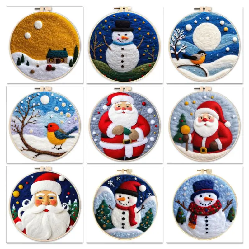 

Diy Felt Wool Felting Painting Kit With Frame Santa Claus Wool Needle Felt Picture Kit Felt Craft Christmas Gift 20x20cm